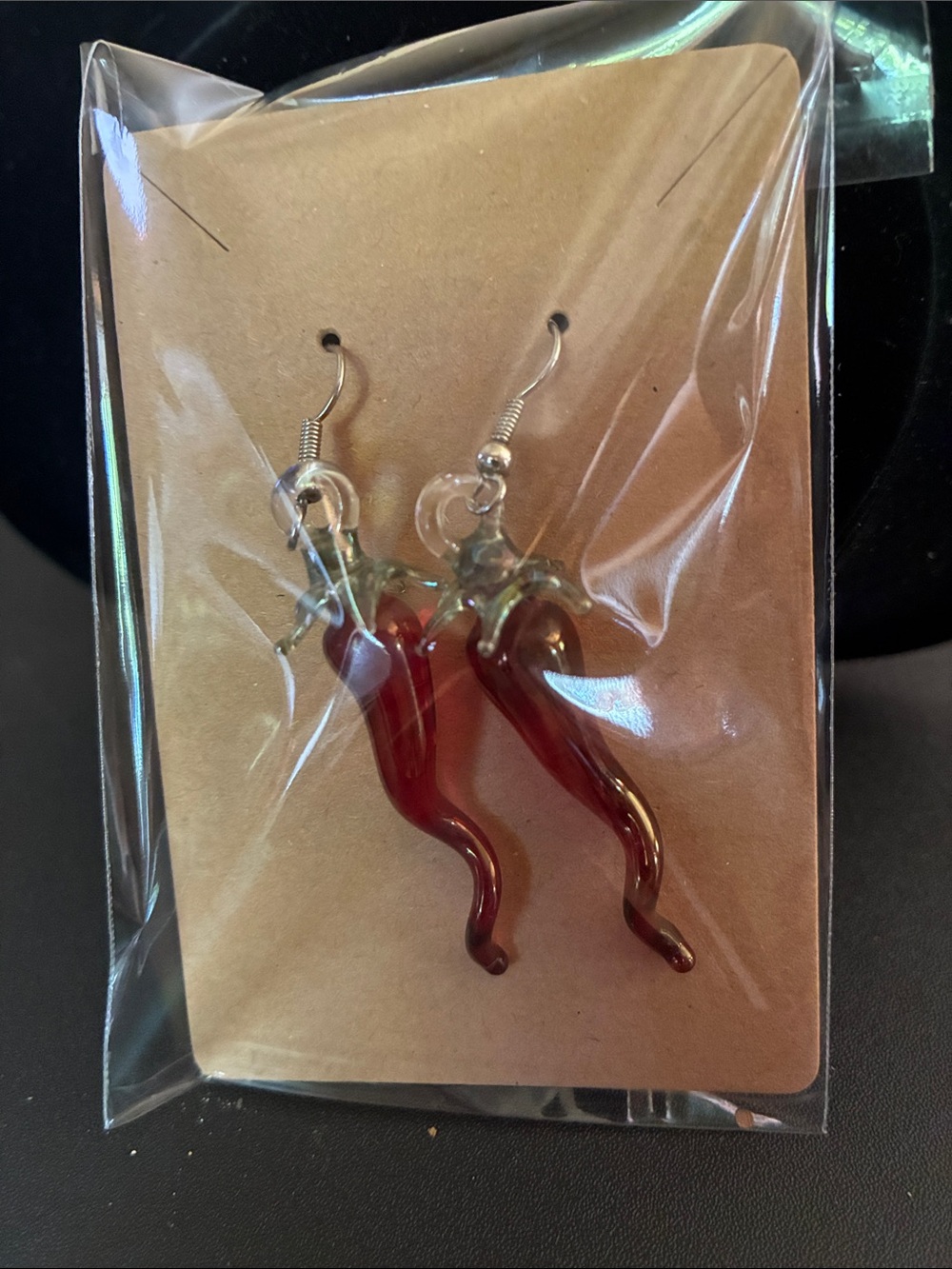 Red Glass Chili Pepper Drop Earrings - Women Jewelry
